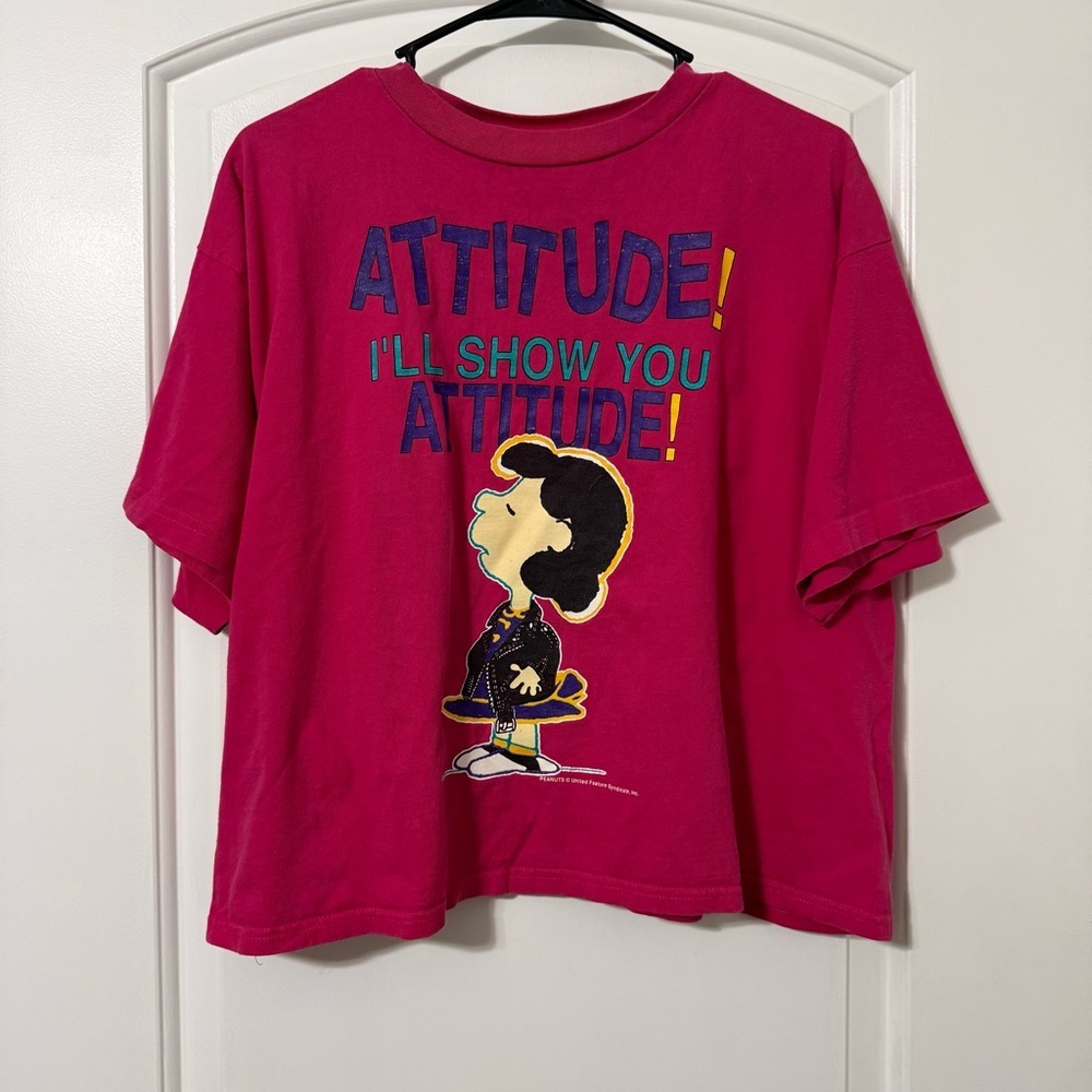 Vintage Peanuts Lucy Pink Cropped Tshirt Women’s Size XL Y2K Attitude Cotton